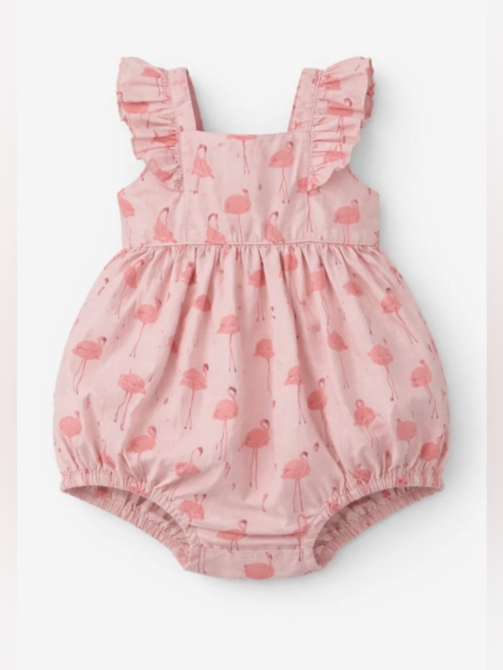 Baby's Twill Ruffled Romper in Flamingos (Size: 12M)